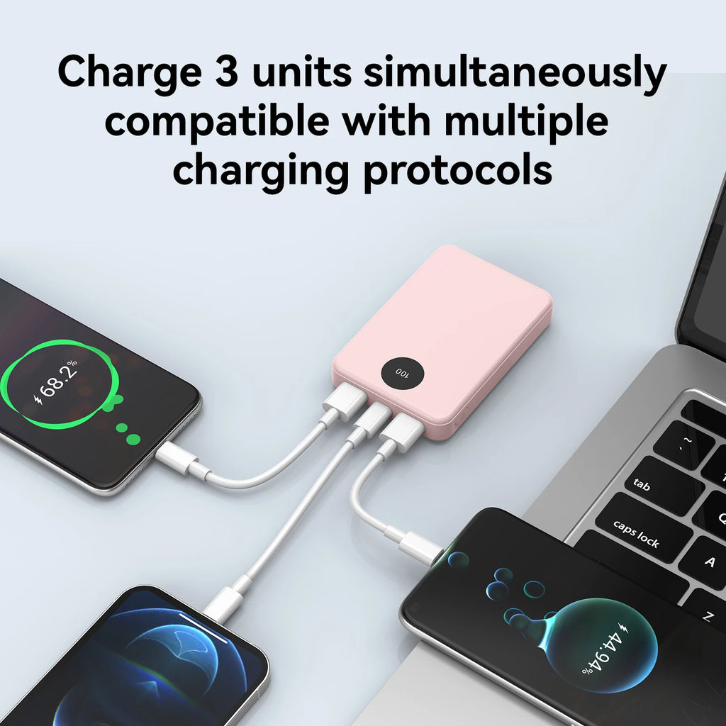 Power bank charging three devices at once